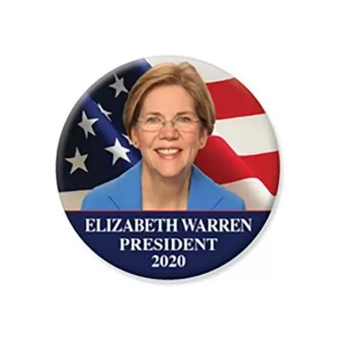 WARREN-705 White and Blue Campaign Button For President Elizabeth Warren Red 