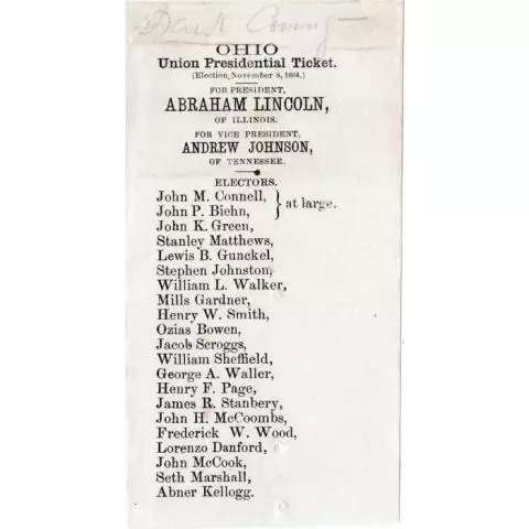 1864 Abraham Lincoln Presidential Ticket Ohio 