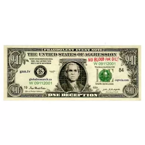 2001 Novelty Keepsake Dollar Bill In Memory of 9-11 President George W Bush 