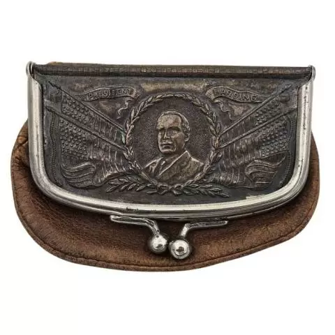 Original circa 1920s leather coin purse featuring a bust of