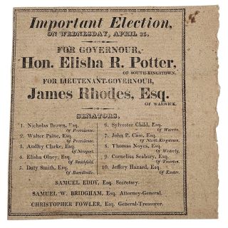 1818 Rhode Island Gubernatorial Election Ticket