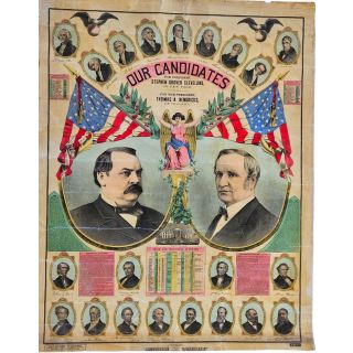 1884 Scarce President Grover Cleveland & Thomas Hendricks Large Jugate Campaign Poster Chart