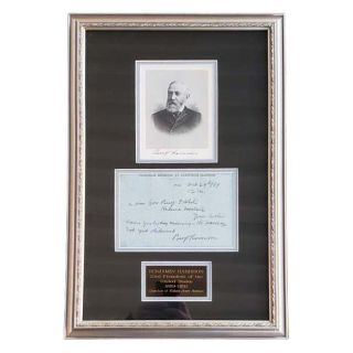 1889 Benjamin Harrison Signed Display With Telegram & Engraving