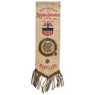 1896 Rare Republican Convention Young Men's Republican Club Maryland Ribbon Badge