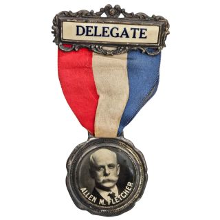 1908 Unusual Republican Convention Delegate Badge Allen M Fletcher Vermont Governor 