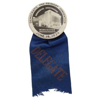 1934 Unusual Massachusetts Democratic Pre-Primary Convention Gov Ely Declares Support for FDR Badge