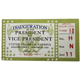 1941 Franklin D Roosevelt Inauguration Parade Ticket