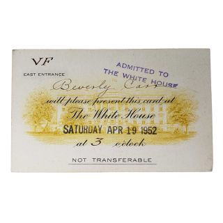 1952 Harry Truman White House Admittance Ticket