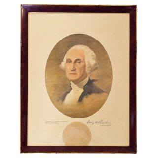 1954 Dwight Eisenhower Framed Gift Print of George Washington Given to White House Staff at Christmas
