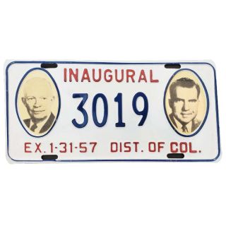 1957 Eisenhower Nixon Official Metal Inaugural License Plate 