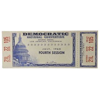 1960 John F Kennedy Democratic National Convention Reserved Ticket With Stub