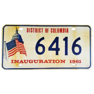1961 John F. Kennedy Official Inaugural License Plate 