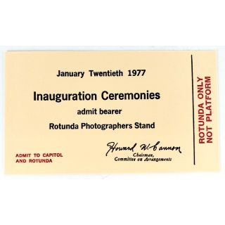 1977 Jimmy Carter Inaugural Capitol Rotunda Ticket