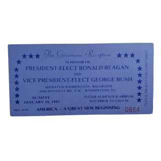 Ronald Reagan 1981 Inaugural Governors Reception Ticket