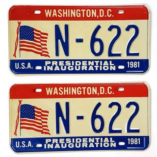 1981 Ronald Reagan Inaugural License Plate Matched Set 
