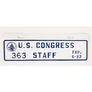 U.S. Congress Official Staff Staff Club License Plate Attachment 1982