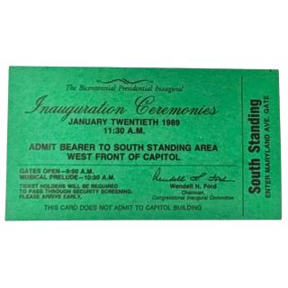 1989 George H.W. Bush Inauguration Ceremonies Green Ticket