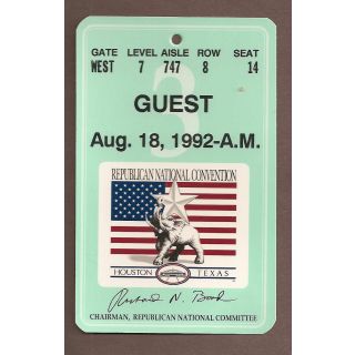 1992 Republican Convention Guest Badge