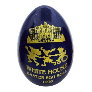 1999 Clinton White House Easter Egg Roll Event Blue Wooden Egg