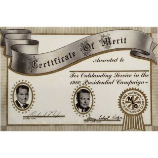 1960 Nixon and Lodge Certificate of Merit for Outstanding Service