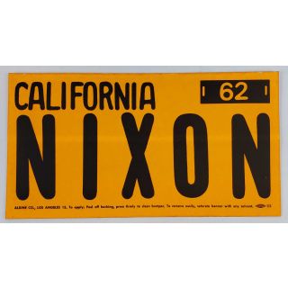 1962 Nixon for California Governor Campaign Day Glow Bumper Sticker