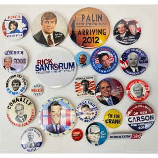 Collection of 23 Different Republican Hopefuls That Never Made It to President Campaign Buttons
