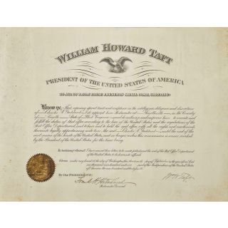 1908 William Howard Taft Signed Postmaster Appointment Certificate