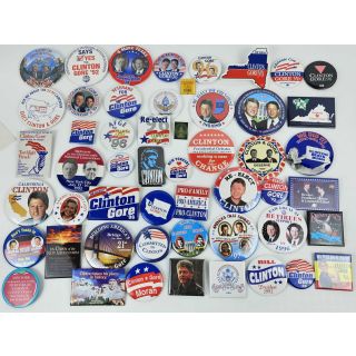 Collection of fifty-two (52) different Bill Clinton & Al Gore Campaign & inaugural buttons 