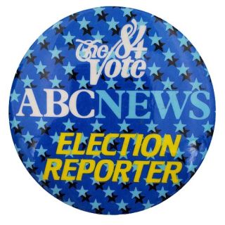 1984 ABC News Election Reporter Campaign Button Reagan vs Mondale