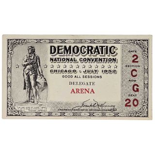 1952 Adlai Stevenson Democratic National Convention Delegate Ticket