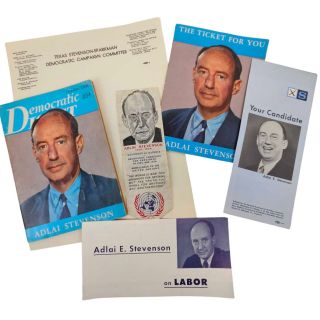 1952-6 Adlai Stevenson Campaign for President Paper Collection & Ribbon Group (6)