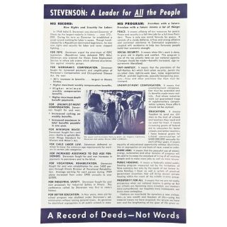 1952 Adlai Stevenson II "A Leader for All the People" Campaign Flyer