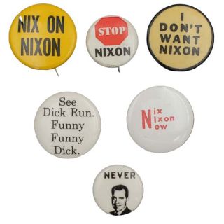 Group of 6 Different Anti-Nixon Pinback Buttons