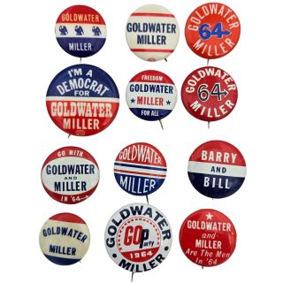 1964 Republican Barry Goldwater Set of 12 Different Campaign Buttons