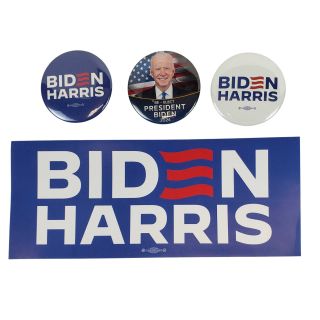 2024 Biden Harris Campaign Buttons & Bumper Sticker Set