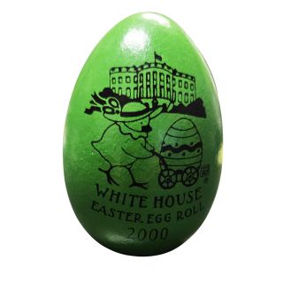 2000 Clinton White House Easter Egg Roll Event Green Wooden Egg