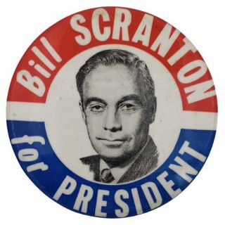 1964 Draft Bill Scranton for President 3 1/2" Pinback Campaign Button