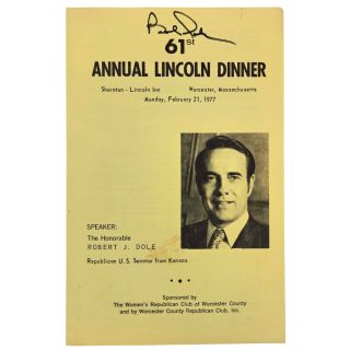 1977 Signed Bob Dole Program from Annual Lincoln Dinner Massachusetts