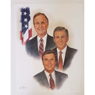 Original Bush Family Limited Edition Print Portrait Signed By Artist Don Adair