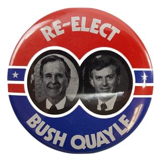 Bush Qualye 1992 Re Elect Button Burned