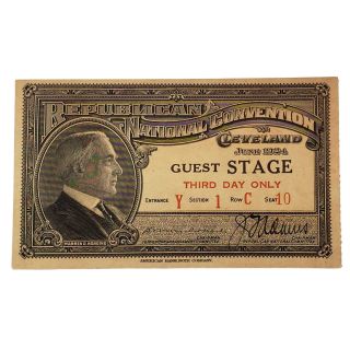 1924 Republican National Convention Special Stage Ticket 