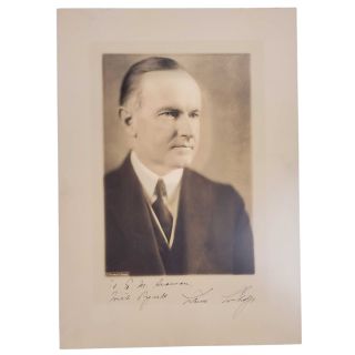 Calvin Coolidge Signed Harris & Ewing Photograph Inscribed to White House Staff Member