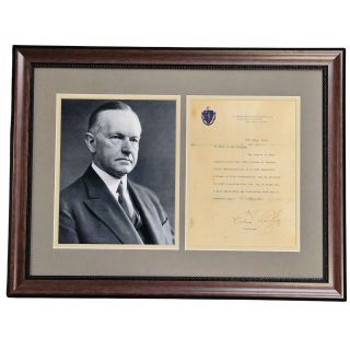 1919 Letter Signed By Then Governor of Massachusetts Calvin Coolidge to Prominent Jewish Lawyer 