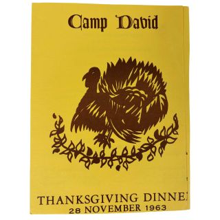 Scarce Camp David Thanksgiving Menu From Week of JFK Assassination - Military Mourning