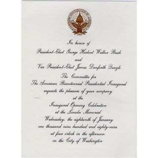 1989 Bush Inaugural Invitation