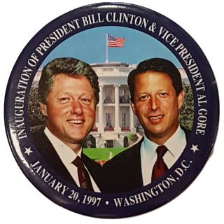 Clinton Gore 1997 White House Inaugural Button Burned