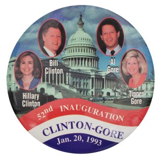 1990s Bill Cinton Inauguration Oversize 6" Diameter Button With Pinback & Easel Back