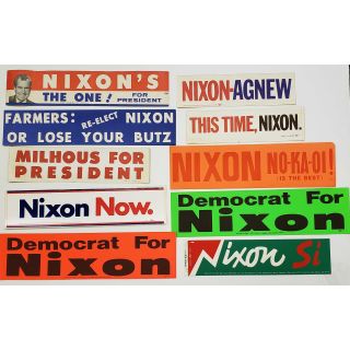1960s-1970s Collection of 10 Different Nixon Campaign Bumper Stickers