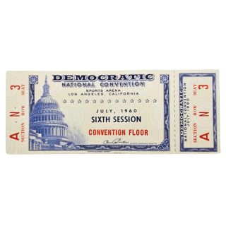 1960 John F. Kennedy Democratic Convention 6th Session Ticket w/Stub