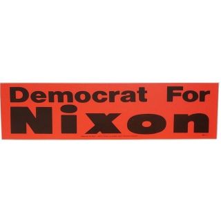 1960s Democrats for Nixon Large Day Glow Bumper Sticker 